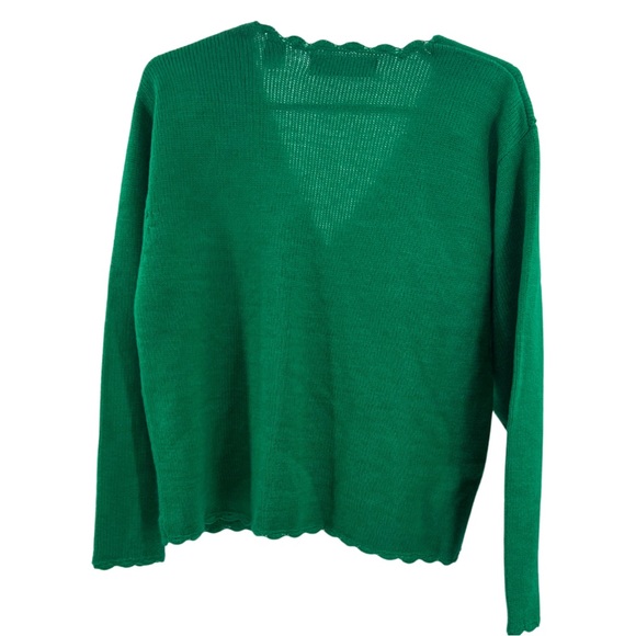 Karen Scott hand embroidered green scalloped edges M wool blend cardigan floral - Picture 3 of 8